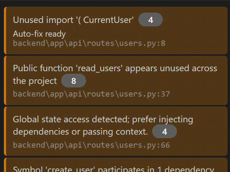 Code findings and issues